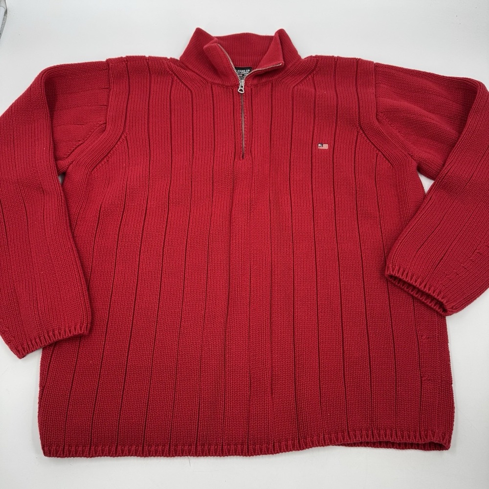 Vintage Polo Ralph Lauren Sweater Mens XXL Red 1/4 Zip Knit American Flag